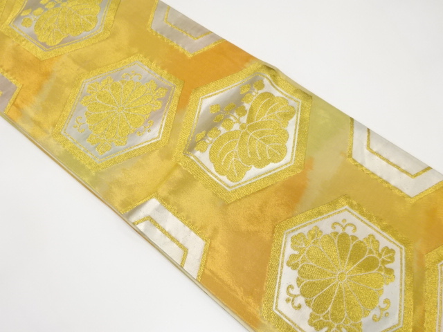 アンティーク　亀甲に桐・菊模様織り出し袋帯（着用可）